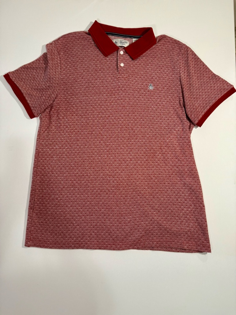 Original Penguin Red Patterned Polo with Contrast Collar